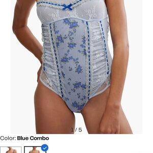 Free People Blue Combo Lace Bodysuit